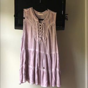 Purple light washed lace up tank
